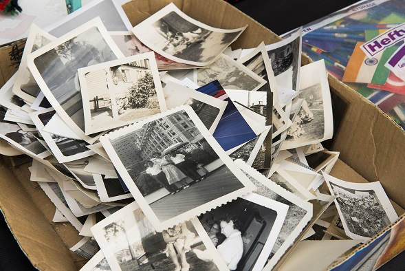 Box of vintage black-and-white photographs