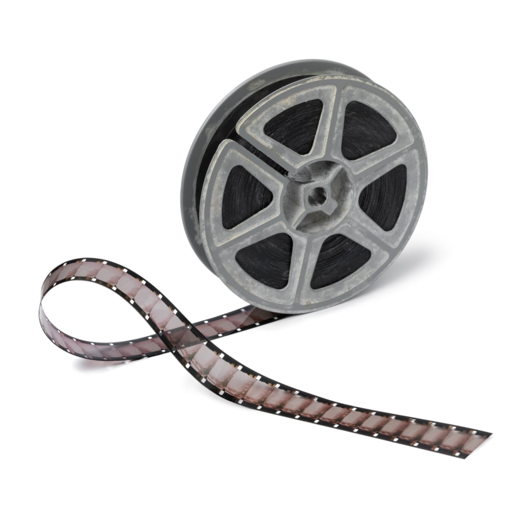 Vintage film reel with unwound strip.