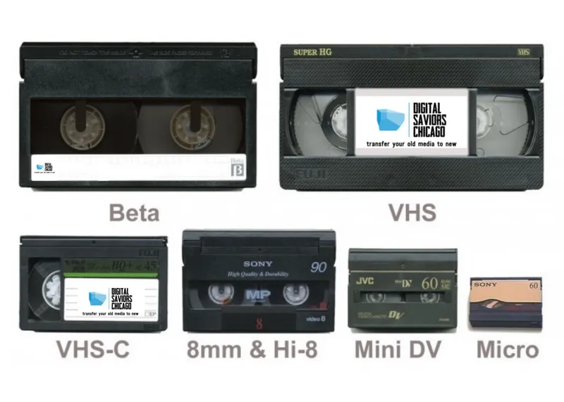 Various old video formats for media transfer services.